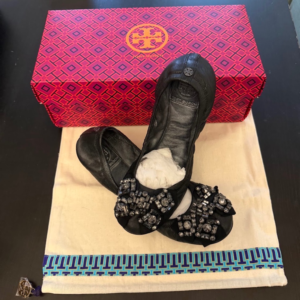 Tory Burch Black Flats With Embellishments